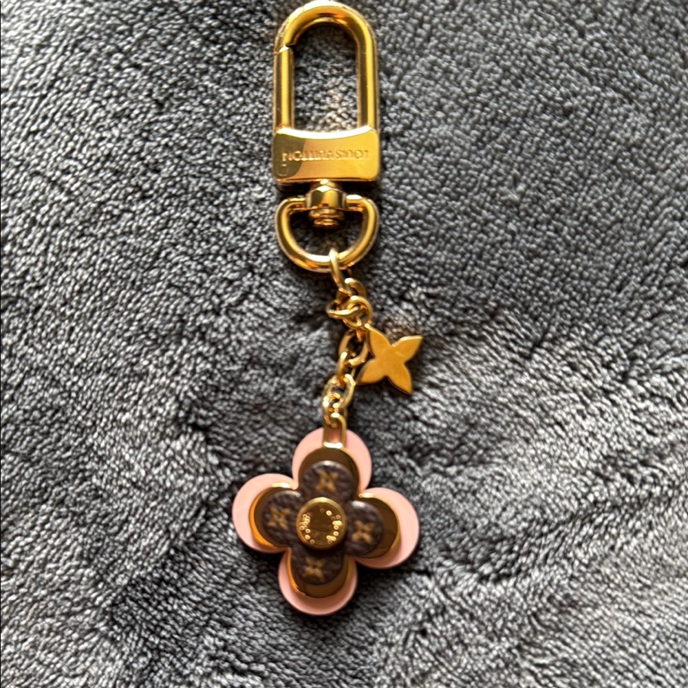 Louis Vuitton Gold and Pink Flower Keychain